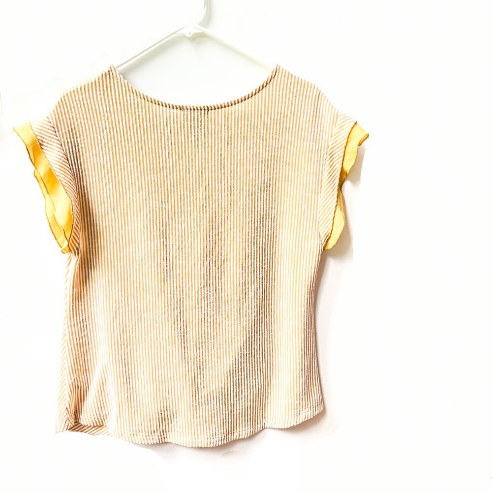 anthropologie w5 yellow striped top w/ruffle sleeves - Picture 2 of 4